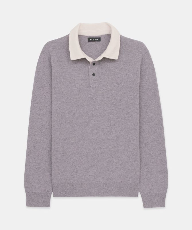 Signature Cashmere Long Sleeve Polo with Contrast Collar - Image 13