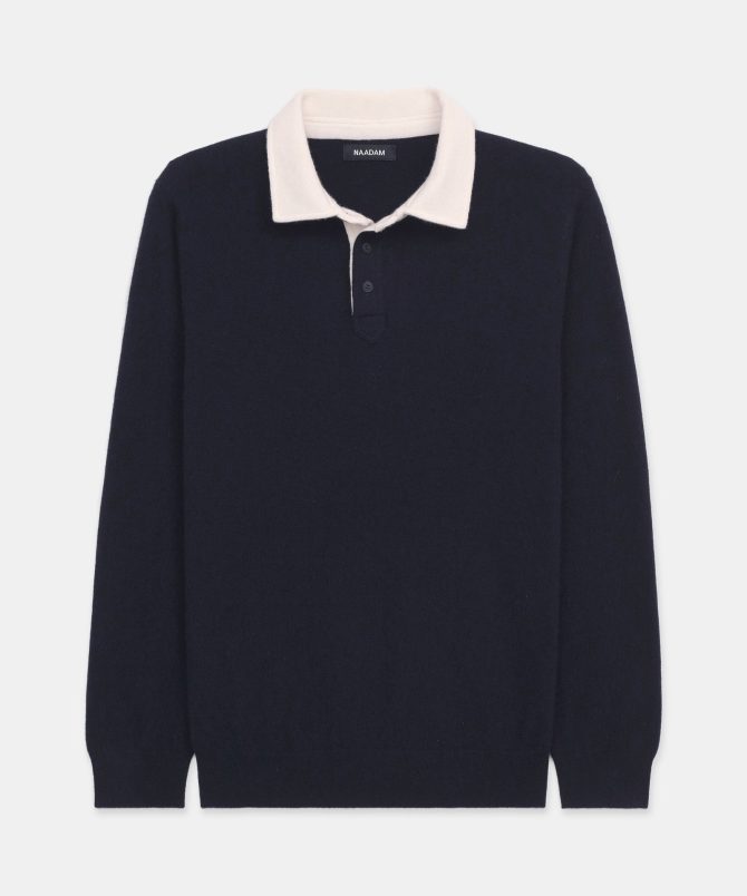 Signature Cashmere Long Sleeve Polo with Contrast Collar - Image 14