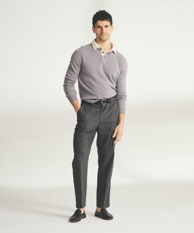 Signature Cashmere Long Sleeve Polo with Contrast Collar - Image 3