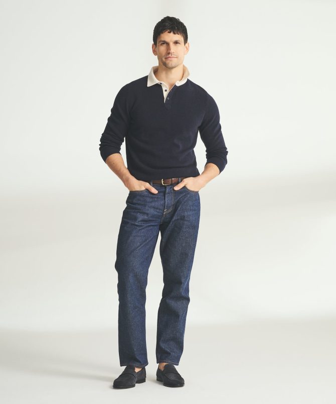 Signature Cashmere Long Sleeve Polo with Contrast Collar - Image 8