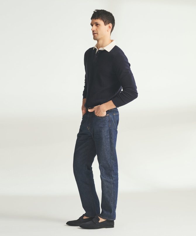 Signature Cashmere Long Sleeve Polo with Contrast Collar - Image 11