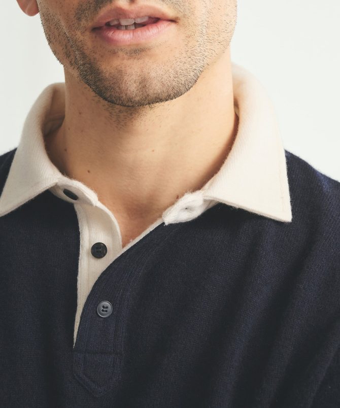 Signature Cashmere Long Sleeve Polo with Contrast Collar - Image 9
