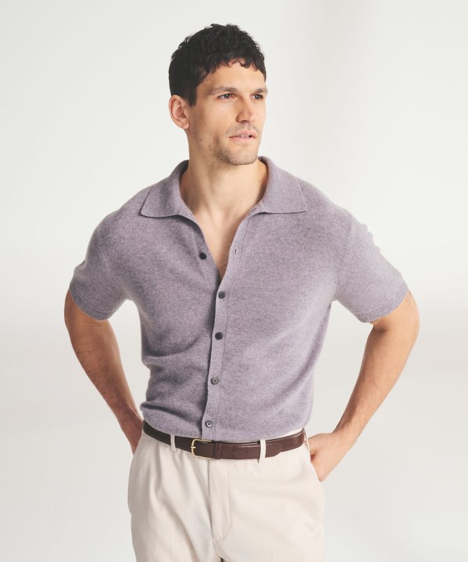 Signature Cashmere Short Sleeve Button Down
