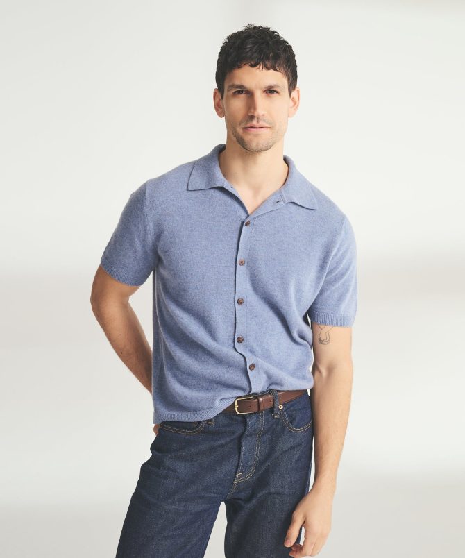 Signature Cashmere Short Sleeve Button Down - Image 4